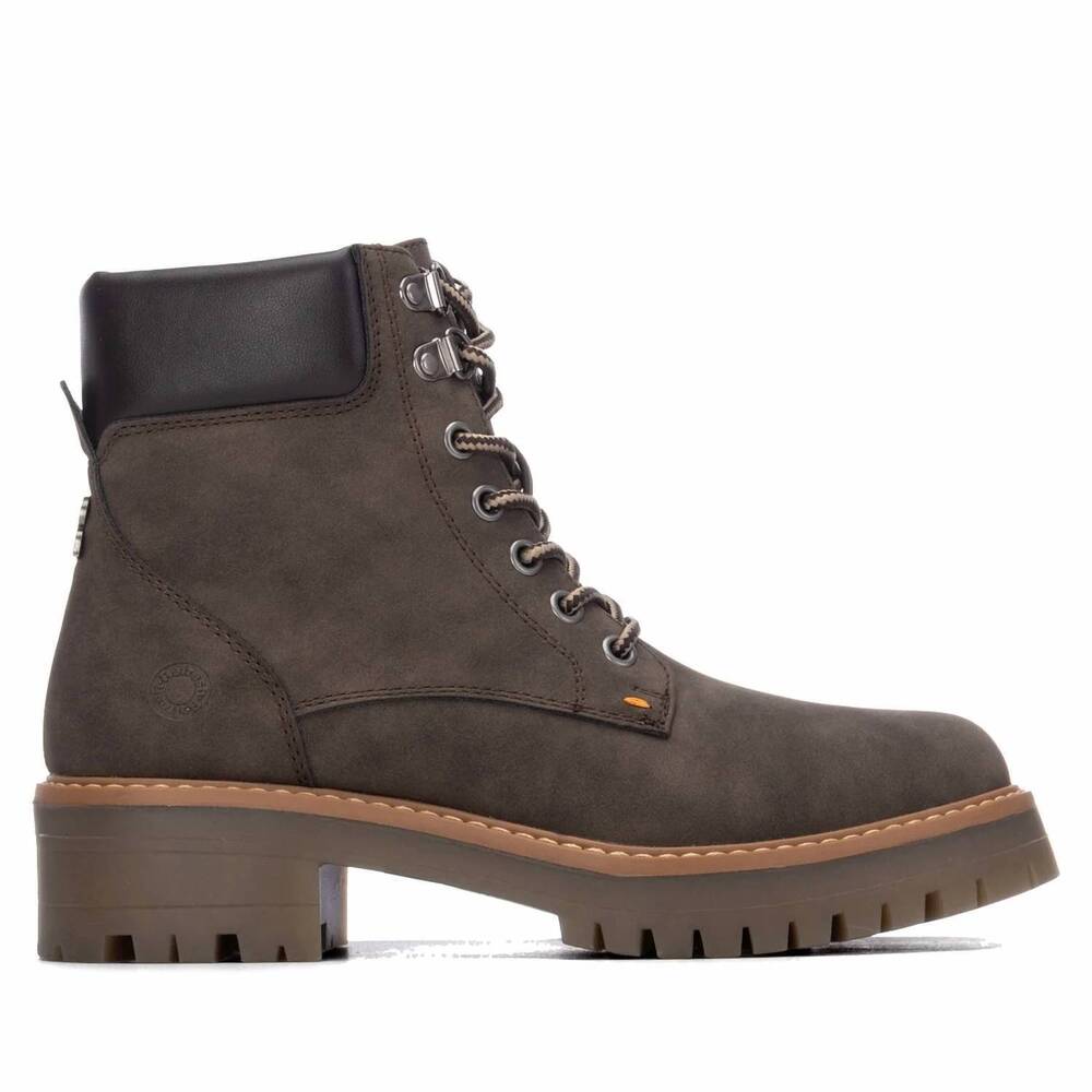 NEW REFRESH women's combat ankle booties in brown